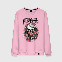 Свитшот хлопковый мужской Bring Me the Horizon - A skull with roses, цвет: светло-розовый