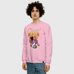 Свитшот хлопковый мужской Плюшевый медвежонок фотограф, цвет: светло-розовый — фото 2
