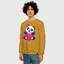 Свитшот хлопковый мужской Сердце панды, цвет: горчичный — фото 2