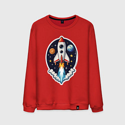 Свитшот хлопковый мужской Ракета в космосе, цвет: красный