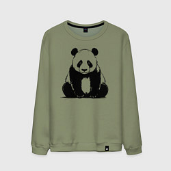 Свитшот хлопковый мужской Грустная панда сидит, цвет: авокадо