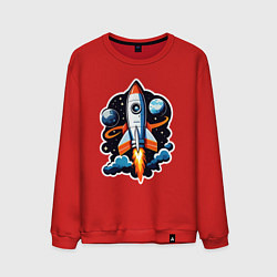 Свитшот хлопковый мужской Ракета в пространстве, цвет: красный