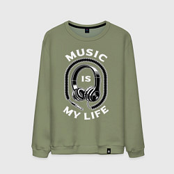 Свитшот хлопковый мужской Музыка is my life, цвет: авокадо