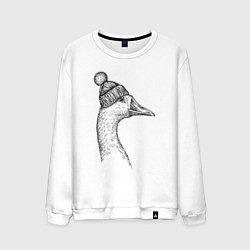 Свитшот хлопковый мужской Утка в шапке с помпоном, цвет: белый