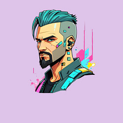 Свитшот хлопковый мужской Портрет мужчины с бородой Cyberpunk 2077, цвет: лаванда — фото 2