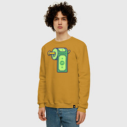 Свитшот хлопковый мужской Бумажные деньги, цвет: горчичный — фото 2