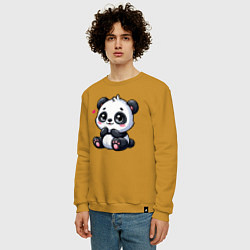 Свитшот хлопковый мужской Забавная маленькая панда, цвет: горчичный — фото 2