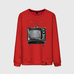 Свитшот хлопковый мужской Старый телевизор черно-белый шум и череп, цвет: красный