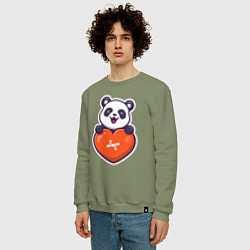 Свитшот хлопковый мужской Сердечная панда, цвет: авокадо — фото 2