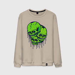 Свитшот хлопковый мужской Зелёные черепушки, цвет: миндальный