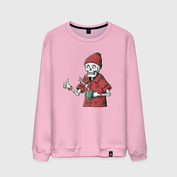 Свитшот хлопковый мужской Скелет с чашечкой кофе, цвет: светло-розовый