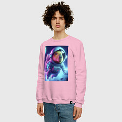 Свитшот хлопковый мужской Полёт капибары в космосе - неон, цвет: светло-розовый — фото 2