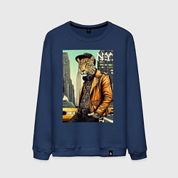 Свитшот хлопковый мужской The cool leopard is a New Yorker, цвет: тёмно-синий