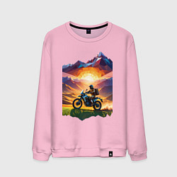 Свитшот хлопковый мужской Мотопутешествие в горы, цвет: светло-розовый