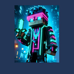 Свитшот хлопковый мужской Minecraft - neon character ai art, цвет: тёмно-синий — фото 2