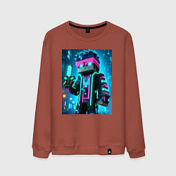 Свитшот хлопковый мужской Minecraft - neon character ai art, цвет: кирпичный