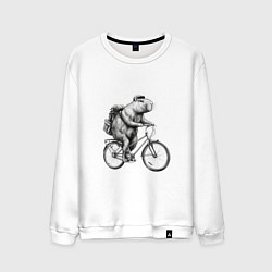 Свитшот хлопковый мужской Капибара на велосипеде в черном цвете, цвет: белый