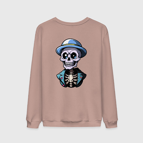 Мужской свитшот Скелет в синей шляпе / Пыльно-розовый – фото 2