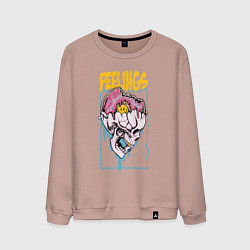 Свитшот хлопковый мужской Череп и смайлик - чувства, цвет: пыльно-розовый