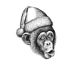 Свитшот хлопковый мужской Шимпанзе мем - Дед Мороз, цвет: белый — фото 2