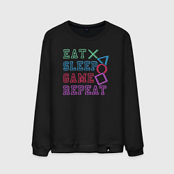 Свитшот хлопковый мужской Eat play sleep repeat lettering, цвет: черный