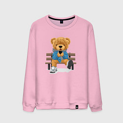 Свитшот хлопковый мужской Плюшевый медведь на скамейке, цвет: светло-розовый