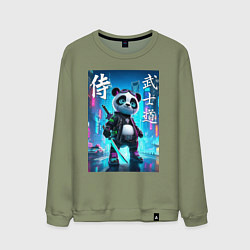 Свитшот хлопковый мужской Panda samurai - bushido ai art, цвет: авокадо