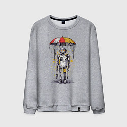 Свитшот хлопковый мужской Одинокий робот под зонтом, цвет: меланж