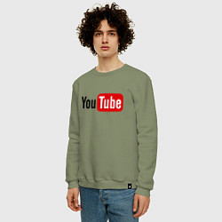 Свитшот хлопковый мужской You tube logo, цвет: авокадо — фото 2