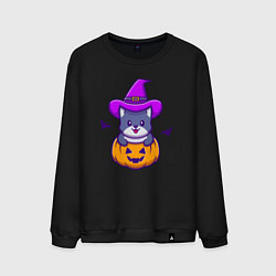 Свитшот хлопковый мужской Kitty halloween, цвет: черный