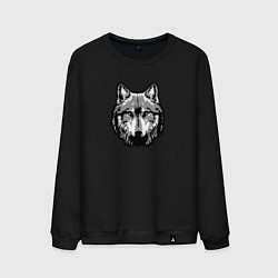 Свитшот хлопковый мужской Абстрактный волк, цвет: черный