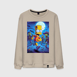 Свитшот хлопковый мужской Барт Симпсон убегает от зомби - хэллоуин, цвет: миндальный