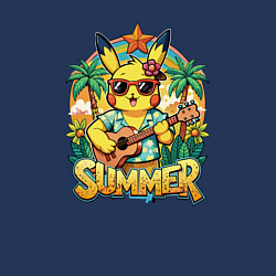 Свитшот хлопковый мужской Пикачу с гитарой на гаваях - жаркое лето, цвет: тёмно-синий — фото 2