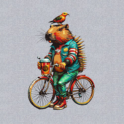 Свитшот хлопковый мужской Капибара велосипед птичка на голове, цвет: меланж — фото 2
