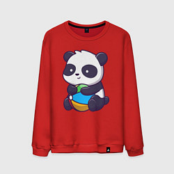 Свитшот хлопковый мужской Панда с мячом, цвет: красный