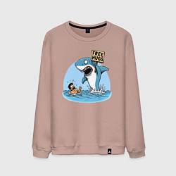 Свитшот хлопковый мужской Free hugs - shark, цвет: пыльно-розовый