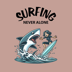 Свитшот хлопковый мужской Surfing never alone - shark and girl, цвет: пыльно-розовый — фото 2