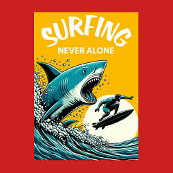 Свитшот хлопковый мужской Акула и серфер - нейросеть, цвет: красный — фото 2