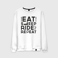 Свитшот хлопковый мужской Eat sleep ride repeat, цвет: белый