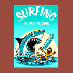 Свитшот хлопковый мужской Surfing never alone - shark and surfer, цвет: кирпичный — фото 2