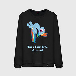 Свитшот хлопковый мужской Рейнбоу Дэш: переверни свою жизнь, цвет: черный
