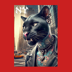 Свитшот хлопковый мужской Cool dude panther from New York - ai art, цвет: красный — фото 2