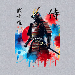 Свитшот хлопковый мужской Японский самурай - акварель, цвет: меланж — фото 2