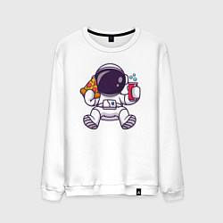 Свитшот хлопковый мужской Космонавт ест пиццу, цвет: белый