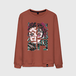 Свитшот хлопковый мужской Тандзиро иероглифы Клинок рассекающий демонов, цвет: кирпичный