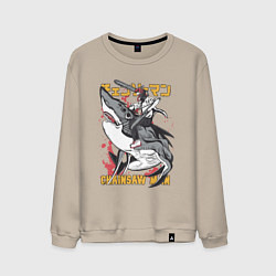 Свитшот хлопковый мужской Человек-бензопила Денджи акула, цвет: миндальный