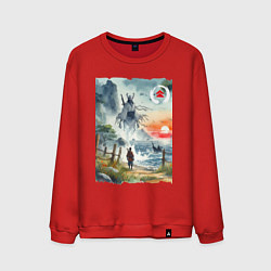Свитшот хлопковый мужской Ghost of Tsushima - watercolor, цвет: красный