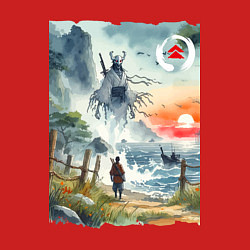 Свитшот хлопковый мужской Ghost of Tsushima - watercolor, цвет: красный — фото 2