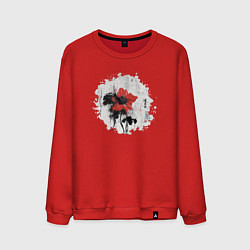 Свитшот хлопковый мужской Большой красный цветок в китайском стиле, цвет: красный