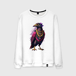 Свитшот хлопковый мужской Ворона увешанная украшениями, цвет: белый